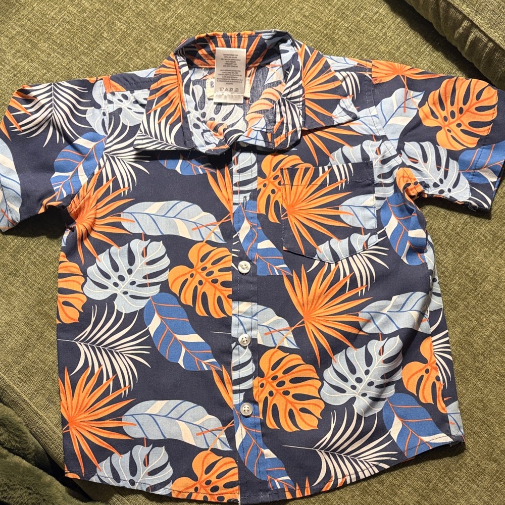 Tropical Leaf Print Kids Button Down Shirt